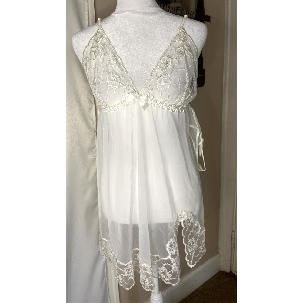 NWT Frederick's of Hollywood Sheer White Lace Babydoll Bridal 2 pc Lingerie XL